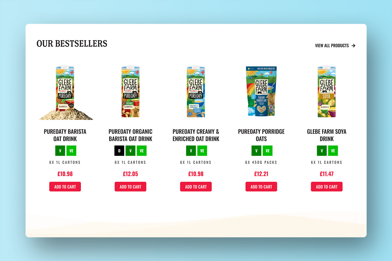 Glebe Farm Foods Website Products Screenshot