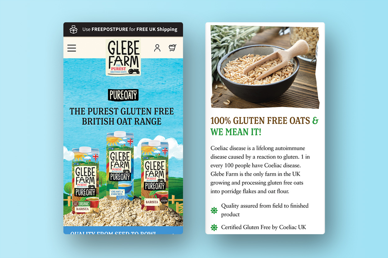Glebe Farm Foods Website Screenshot on Mobile